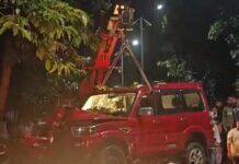 नाचणे रोडवर स्कॉर्पिओ झाडावर धडकून अपघात; दुचाकीस्वार जखमी