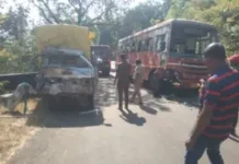 लांजात टेम्पोची बसला धडक, चौघेजण जखमी