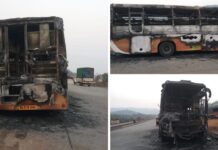 साखरपा येथे प्रवासी ट्रॅव्हल्सला भीषण आग; ३० प्रवासी थोडक्यात बचावले