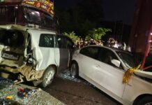 मुंबई-गोवा महामार्गावर ट्रकला वाचवताना ८ गाड्यांची धडक, दोघे जखमी