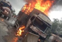 टायरने भरलेल्या ट्रक आगीच्या भक्ष्यस्थानी