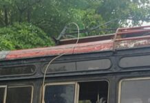 विद्युतवाहिनी एसटी बसवर कोसळली; वाहकाला विजेचा धक्का